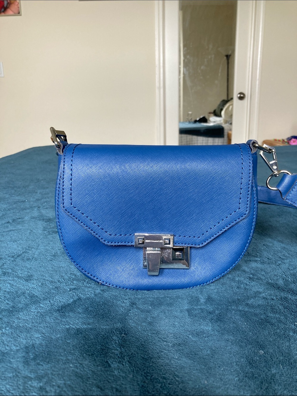 Rebecca Minkoff Paris Blue Crossbody Saddle Bag with Silver Hardware